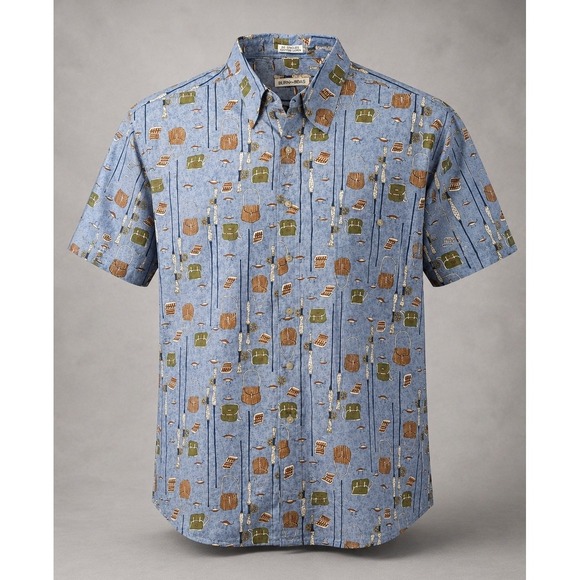 Burma Bibas Other - Vintage Burma Bibas Mens L Fishing Shirt Cotton Lawn Fly Rod Lure Novelty Print
